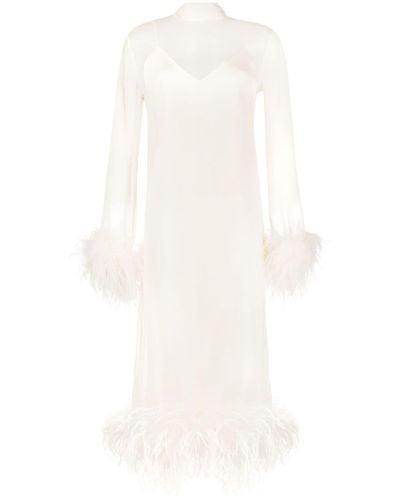 ‎Taller Marmo White Gina Feather-trim Silk Midi Dress