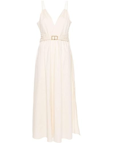 Twin Set Belted Cotton-blend Mxi Dress - White