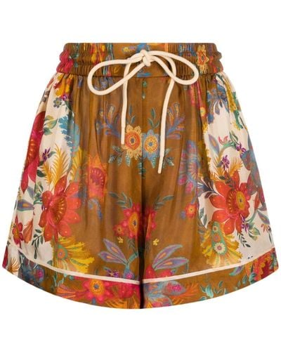 Zimmermann Floral Print Silk Shorts - Orange