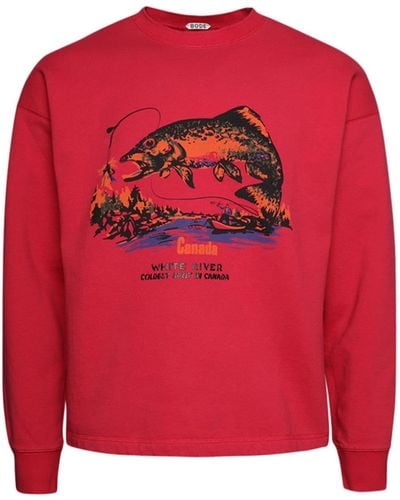 Bode White River Cotton Sweatshirt - Red