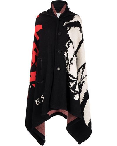 Philosophy Di Lorenzo Serafini Intarsia-knit Hooded Cape - Zwart