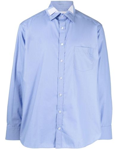 Kolor Patchwork-detail Long-sleeve Shirt - Blue