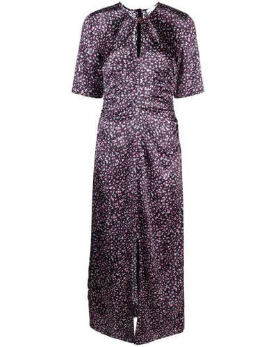 Ganni Floral-print Silk Dress - Purple