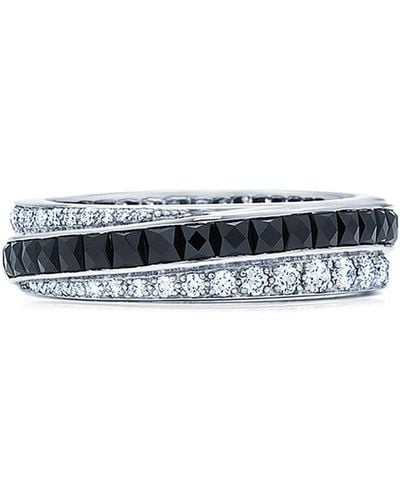 Fred Leighton 18kt White Gold Onyx And Diamond Diagonal Stripe Eternity Band Ring - Multicolor