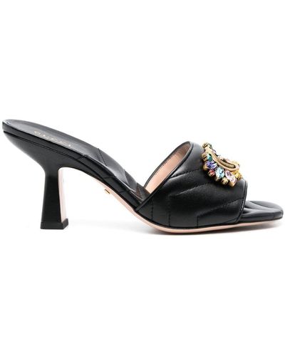 Gucci 85mm Crystal-embellished Quilted Mules - Black