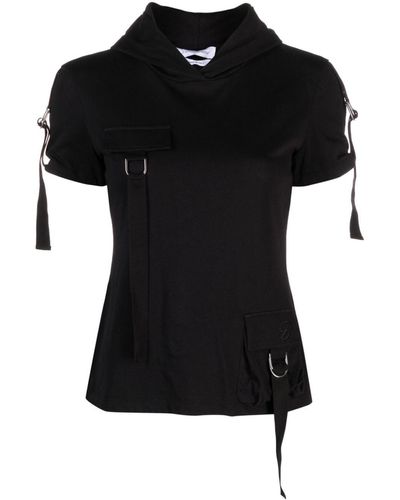 Blumarine Cargo-pocket Hooded Cotton T-shirt - Black