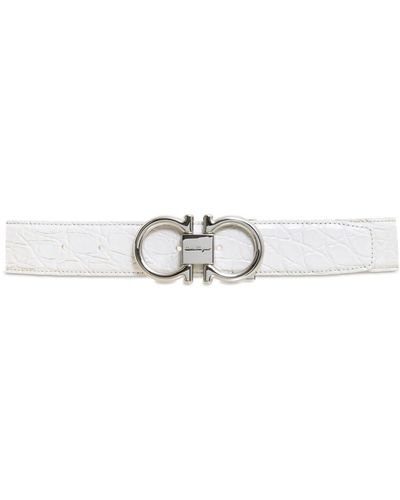 Ferragamo Gancini Leather Belt - White