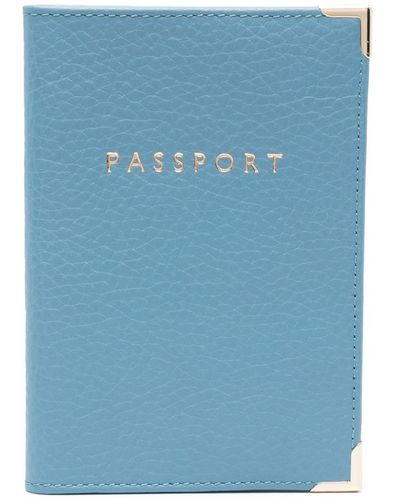 Aspinal of London Logo-stamp Leather Passport Cover - Blue