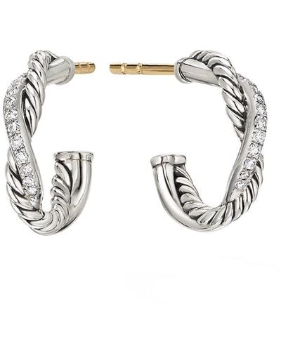 David Yurman Sterling Silver Petite Infinity Diamond huggie Hoop Earrings - Metallic