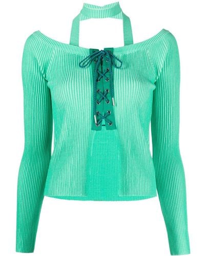 ANDERSSON BELL Ribbed lace-up fastening cardigan - Verde