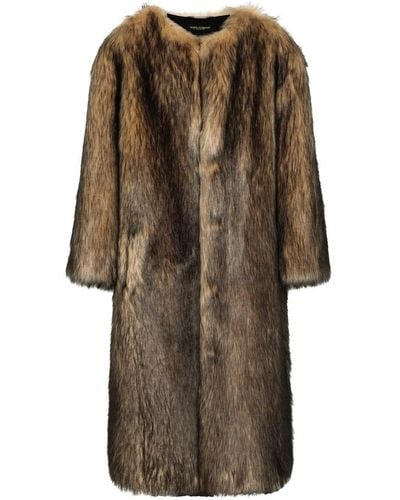 Dolce & Gabbana Single-breasted Faux-fur Coat - Natural