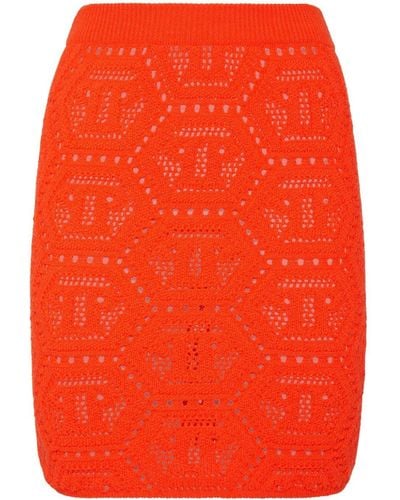 Philipp Plein Fluo Knit Monogram Miniskirt - Orange