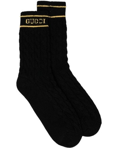 Gucci Logo-print Cable-knit Socks - Black