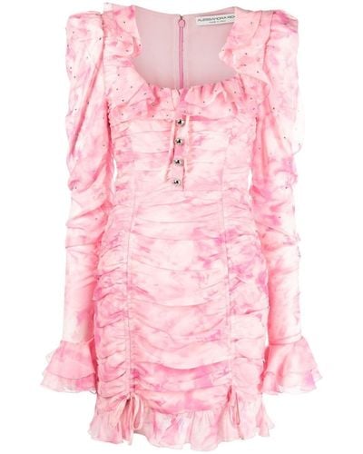 Alessandra Rich Silk Tie-dye Ruffled Mini Dress - Pink