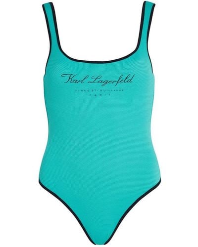 Karl Lagerfeld Hotel Karl Logo-print Swimsuit - Blue