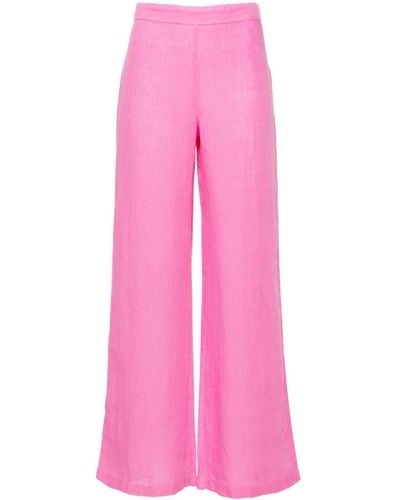120% Lino Mid-rise Linen Palazzo Trousers - Pink