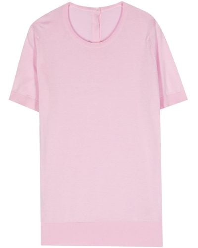 John Smedley Fine-ribbed Cotton Top - ピンク