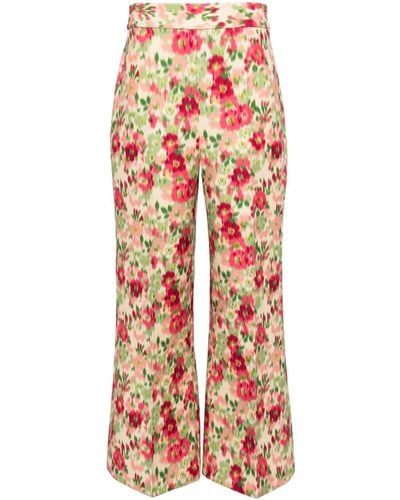 Adam Lippes Floral-print Palazzo Trousers - Red