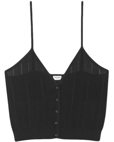 Saint Laurent Striped Knitted Tank Top - Black