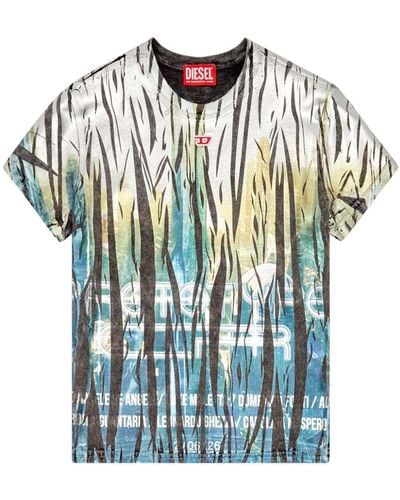 DIESEL T-Uncutie-Long-Foil T-Shirt mit Zebra-Print - Blau