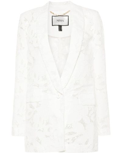 Nissa Single-breasted Floral-embroidered Blazer - White