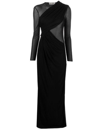 Saint Laurent Sheer-panel Draped Gown - Black