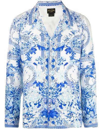 Camilla Graphic-print Silk Shirt - Blue
