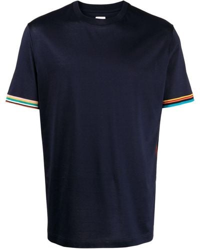 Paul Smith T-shirt en coton à bords rayés - Bleu