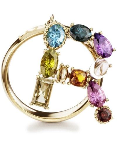 Dolce & Gabbana Rainbow alphabet R ring in yellow gold with multicolor fine gems - Giallo