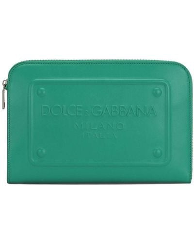 Dolce & Gabbana Pouch piccola in pelle di vitello con logo in rilievo - Verde