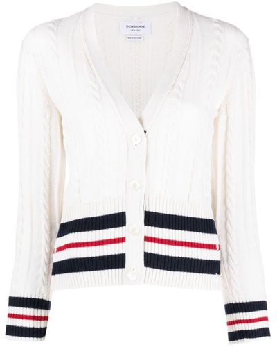 Thom Browne Rwb-stripe Cable-knit Cardigan - White