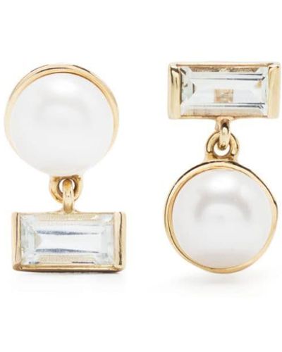 Aliita 9kt Yellow Gold Perla Baguette Pearl And Amethyst Earrings - White
