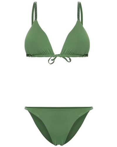 Fisico Rhinestone-straps Triangle Bikini - Green