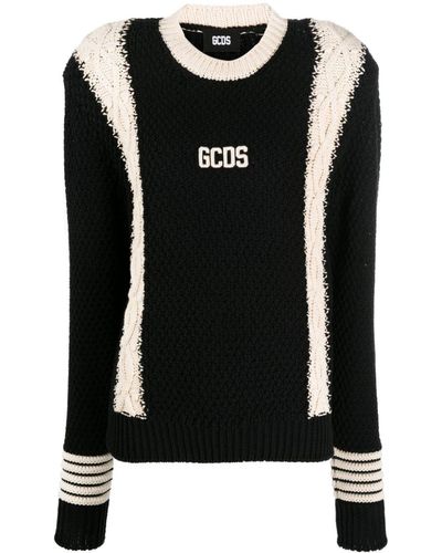 Gcds Shoulder-pads Crochet Sweater - Black