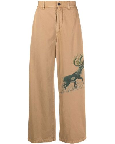 Incotex Deer-print Wide-leg Pants - Natural