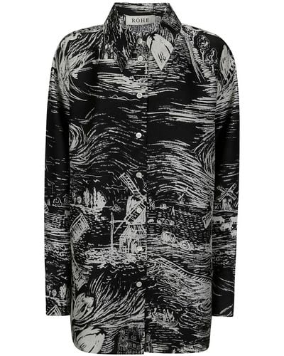 Rohe Abstract-pattern Print Silk Shirt - Black