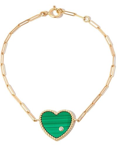Yvonne Léon 9kt And 18kt Yellow Gold Malachite Diamond Heart Chain Bracelet - Green