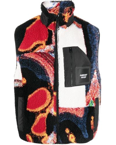 Ambush Faux-shearling Graphic-print Gilet - Red