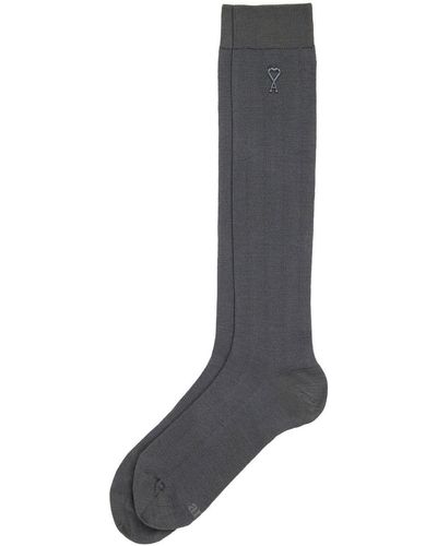Ami Paris Gestrickte Socken mit Logo-Patch - Grau