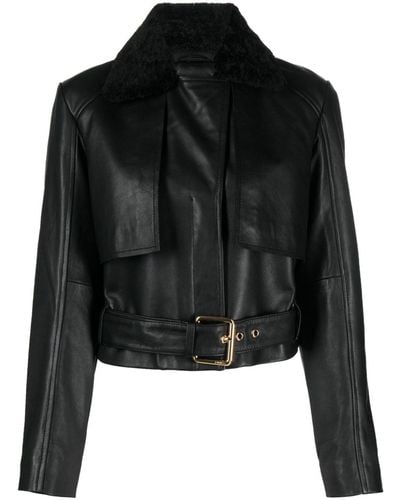 Pinko Faux-leather Belted Jacket - Black