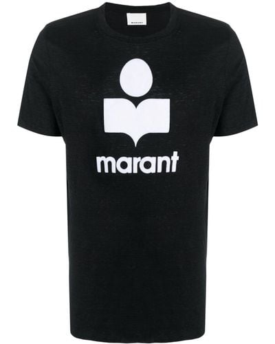 Isabel Marant T-Shirt aus Leinen mit Logo-Print - Schwarz