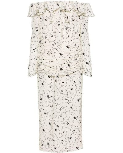 Alessandra Rich Floral-print Silk Midi Dress - White