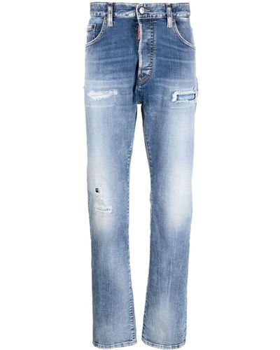 DSquared² Ripped-detail Straight-leg Jeans - Blue