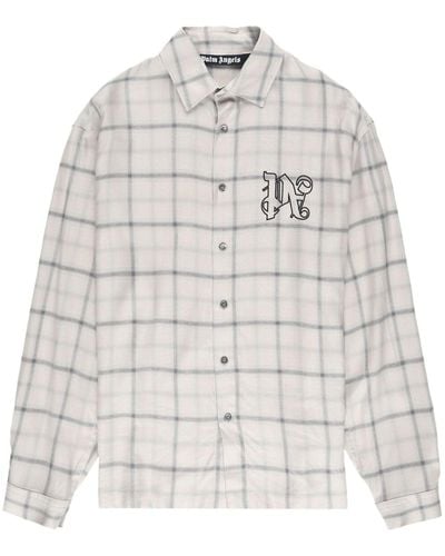 Palm Angels Logo-embroidered Plaid Cotton Shirt - White