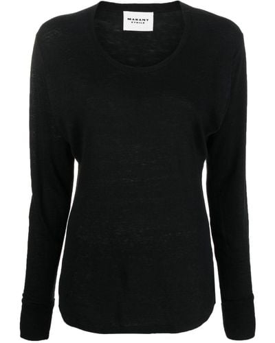 Isabel Marant U-neck Linen T-shirt - Black