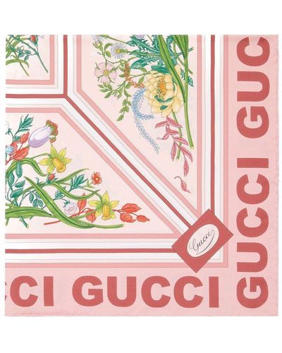 Gucci Floral Print Silk Scarf - Pink