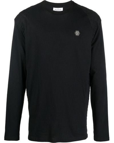 Philipp Plein Logo-embroidered Long-sleeved T-shirt - Black