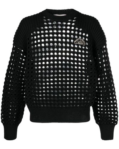 Alexander McQueen Appliqué-detail Mesh Sweater - Black
