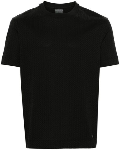 Emporio Armani Herringbone-pattern Cotton T-shirt - Black