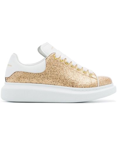 Alexander McQueen Gold Oversized Leather Glitter Trainers - White
